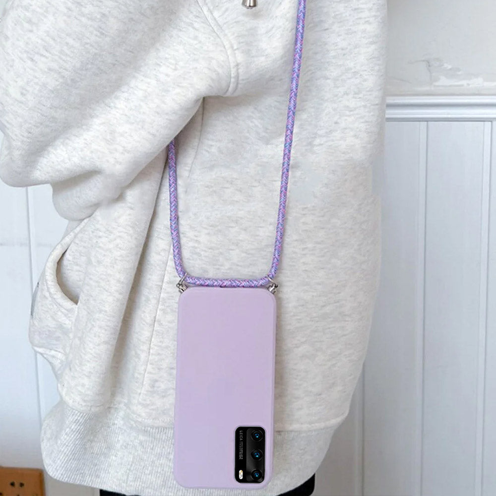 Anymob Huawei Phone Case Light Pink Necklace Lanyard Crossbody Cord Rope Soft Silicone-Mobile Phone Cases-PEROZ Accessories