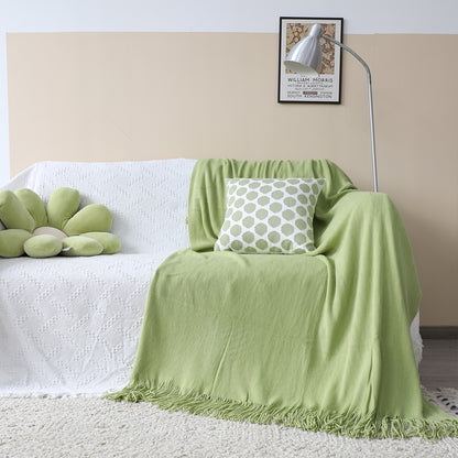 SOGA 2X Green Acrylic Knitted Throw Blanket Solid Fringed Warm Cozy Woven Cover Couch Bed Sofa Home Decor-Throw Blankets-PEROZ Accessories