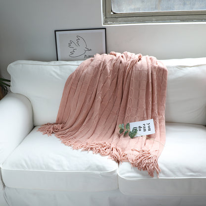 SOGA 2X Pink Textured Knitted Throw Blanket Warm Cozy Woven Cover Couch Bed Sofa Home Decor with Tassels-Throw Blankets-PEROZ Accessories
