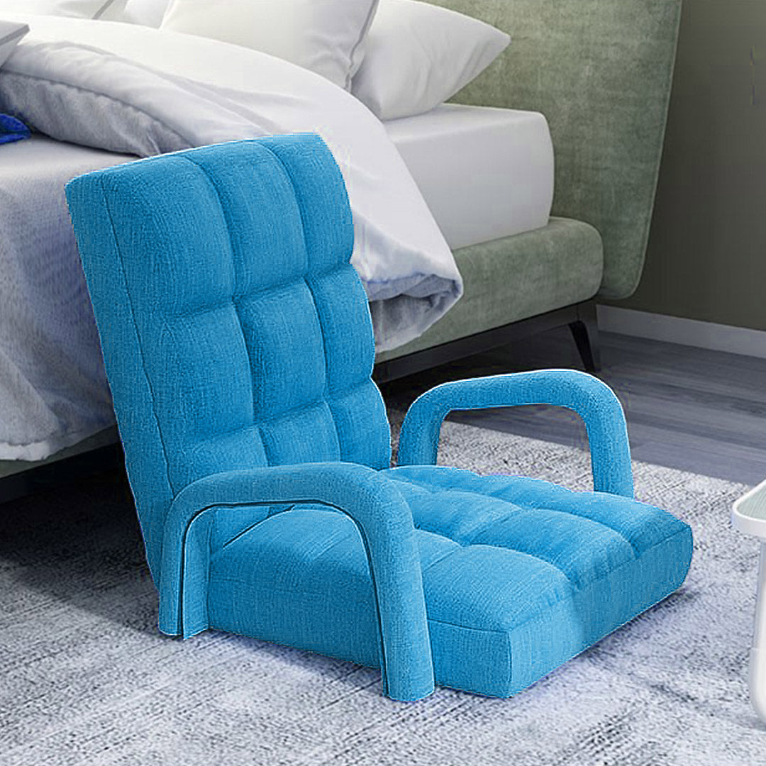 SOGA 4X Foldable Lounge Cushion Adjustable Floor Lazy Recliner Chair with Armrest Blue-PEROZ Accessories