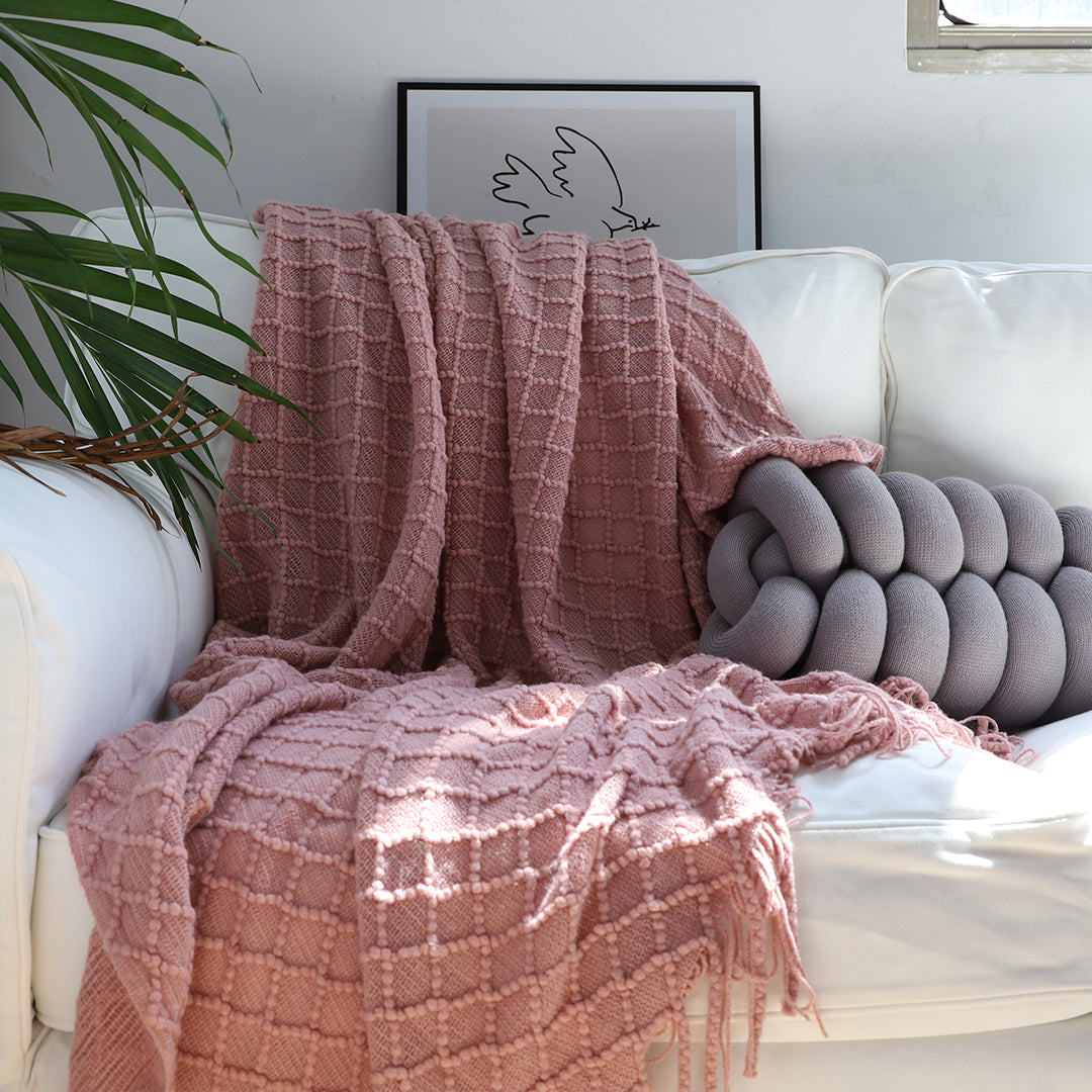 SOGA Pink Diamond Pattern Knitted Throw Blanket Warm Cozy Woven Cover Couch Bed Sofa Home Decor with Tassels-Throw Blankets-PEROZ Accessories