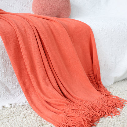 SOGA 2X Orange Acrylic Knitted Throw Blanket Solid Fringed Warm Cozy Woven Cover Couch Bed Sofa Home Decor-Throw Blankets-PEROZ Accessories