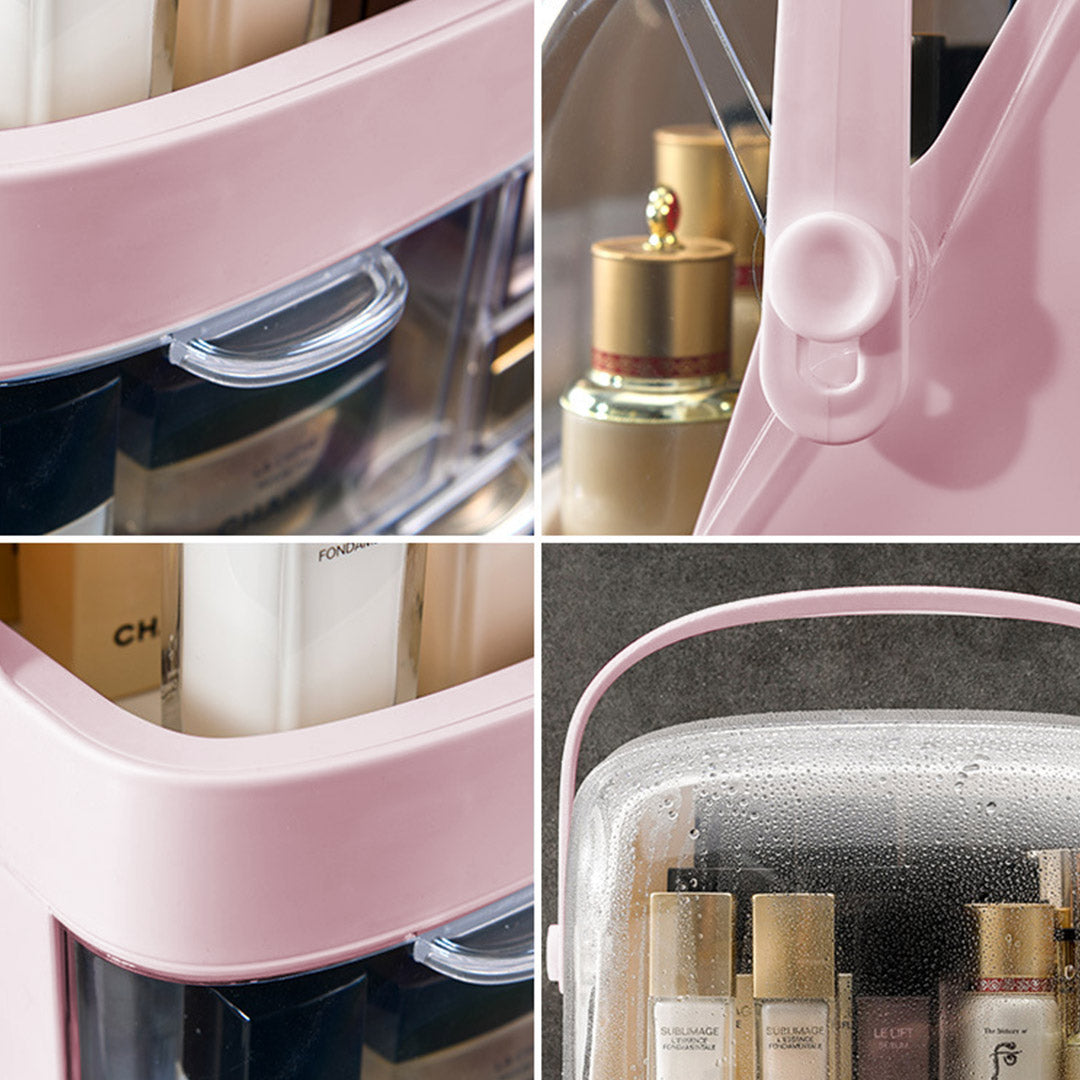 SOGA 2 Tier Pink Countertop Makeup Cosmetic Storage Organiser Skincare Holder Jewelry Storage Box with Handle-Makeup Organisers-PEROZ Accessories