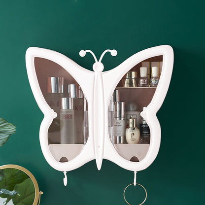 SOGA 2X White Butterfly Shape Wall Mounted Makeup Organiser Dustproof Waterproof Bathroom Storage Box Home Decor-Makeup Organisers-PEROZ Accessories