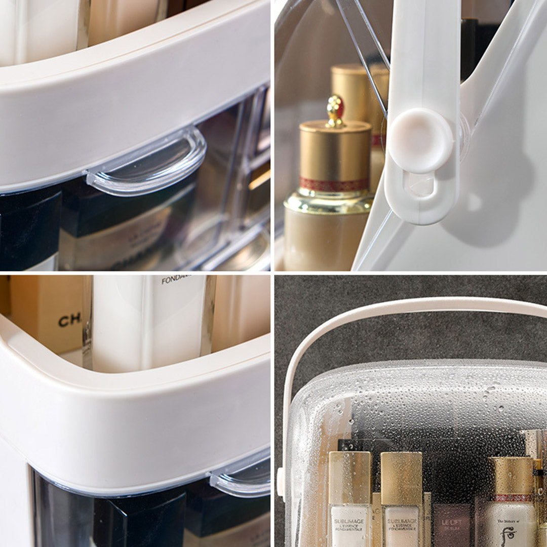 SOGA 2 Tier White Countertop Makeup Cosmetic Storage Organiser Skincare Holder Jewelry Storage Box with Handle-Makeup Organisers-PEROZ Accessories