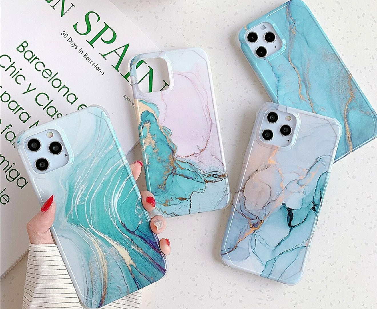 Anymob iPhone Case Light Steel Blue Marble Oil Painting Pattern Soft Silicone Back Cover For iPhone 11 Pro Max 7 8 Plus XS XR SE 2020 12-Mobile Phone Cases-PEROZ Accessories