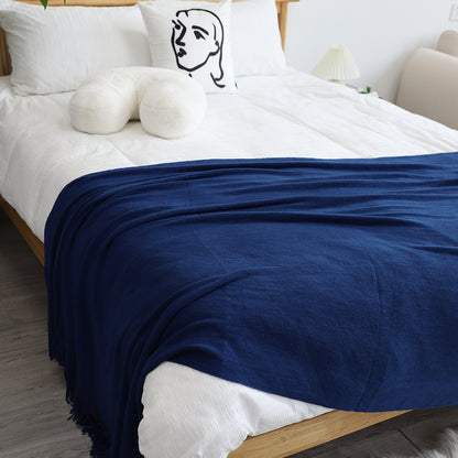 SOGA Royal Blue Acrylic Knitted Throw Blanket Solid Fringed Warm Cozy Woven Cover Couch Bed Sofa Home Decor-Throw Blankets-PEROZ Accessories