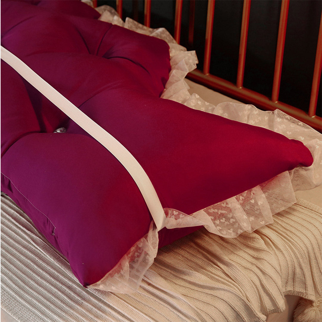 SOGA 4X 180cm Burgundy Princess Bed Pillow Headboard Backrest Bedside Tatami Sofa Cushion with Ruffle Lace Home Decor-Headboard Pillow-PEROZ Accessories