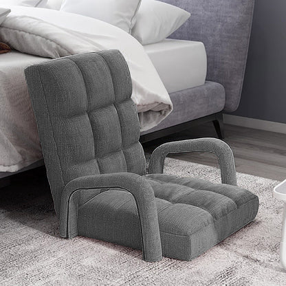 SOGA 2X Foldable Lounge Cushion Adjustable Floor Lazy Recliner Chair with Armrest Grey-PEROZ Accessories