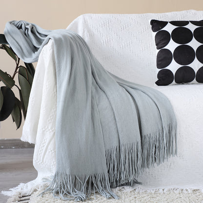 SOGA Grey Acrylic Knitted Throw Blanket Solid Fringed Warm Cozy Woven Cover Couch Bed Sofa Home Decor-Throw Blankets-PEROZ Accessories