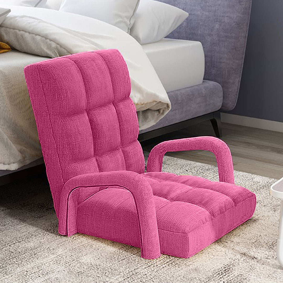 SOGA Foldable Lounge Cushion Adjustable Floor Lazy Recliner Chair with Armrest Pink-PEROZ Accessories