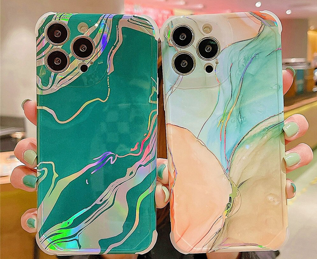 Anymob iPhone Case Blush Laser Marble Shockproof Firm Flex Mobile Cover For iPhone 13 12 11 Pro Max Compatible-Mobile Phone Cases-PEROZ Accessories