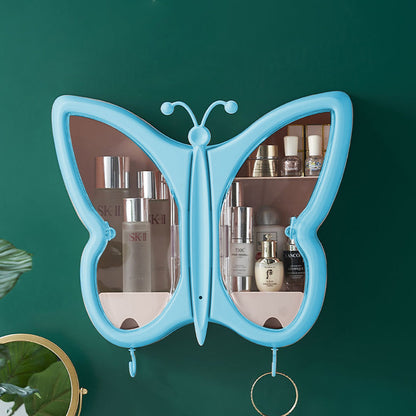 SOGA Blue Butterfly Shape Wall Mounted Makeup Organiser Dustproof Waterproof Bathroom Storage Box Home Decor-Makeup Organisers-PEROZ Accessories