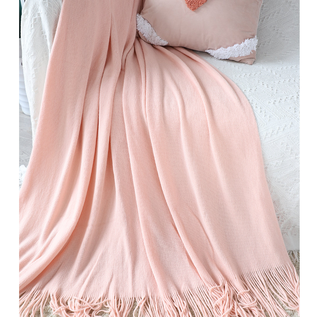 SOGA Pink Acrylic Knitted Throw Blanket Solid Fringed Warm Cozy Woven Cover Couch Bed Sofa Home Decor-Throw Blankets-PEROZ Accessories