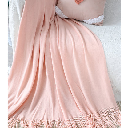 SOGA Pink Acrylic Knitted Throw Blanket Solid Fringed Warm Cozy Woven Cover Couch Bed Sofa Home Decor-Throw Blankets-PEROZ Accessories