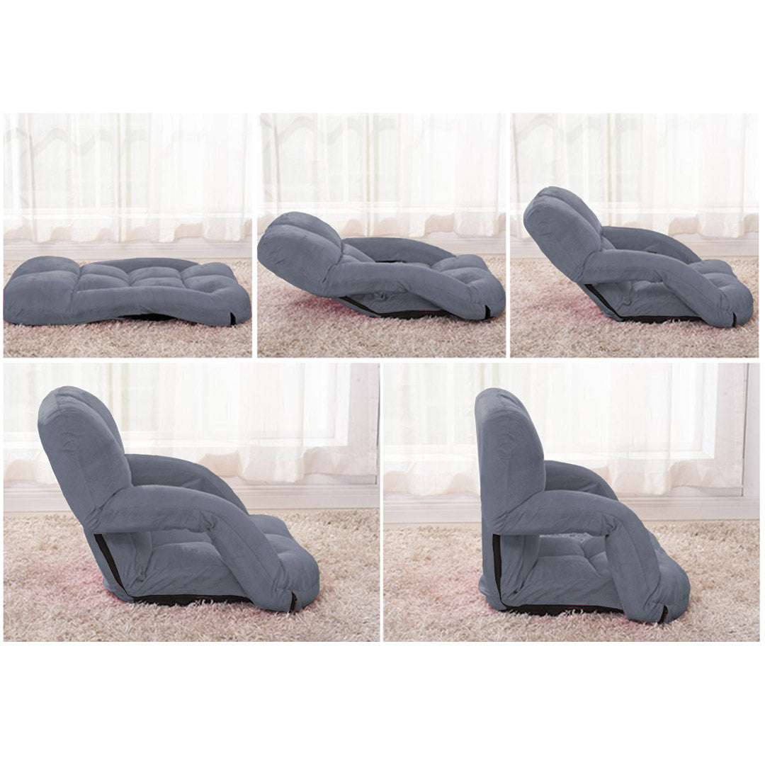 SOGA Foldable Lounge Cushion Adjustable Floor Lazy Recliner Chair with Armrest Grey - Kid-Recliner Chair-PEROZ Accessories