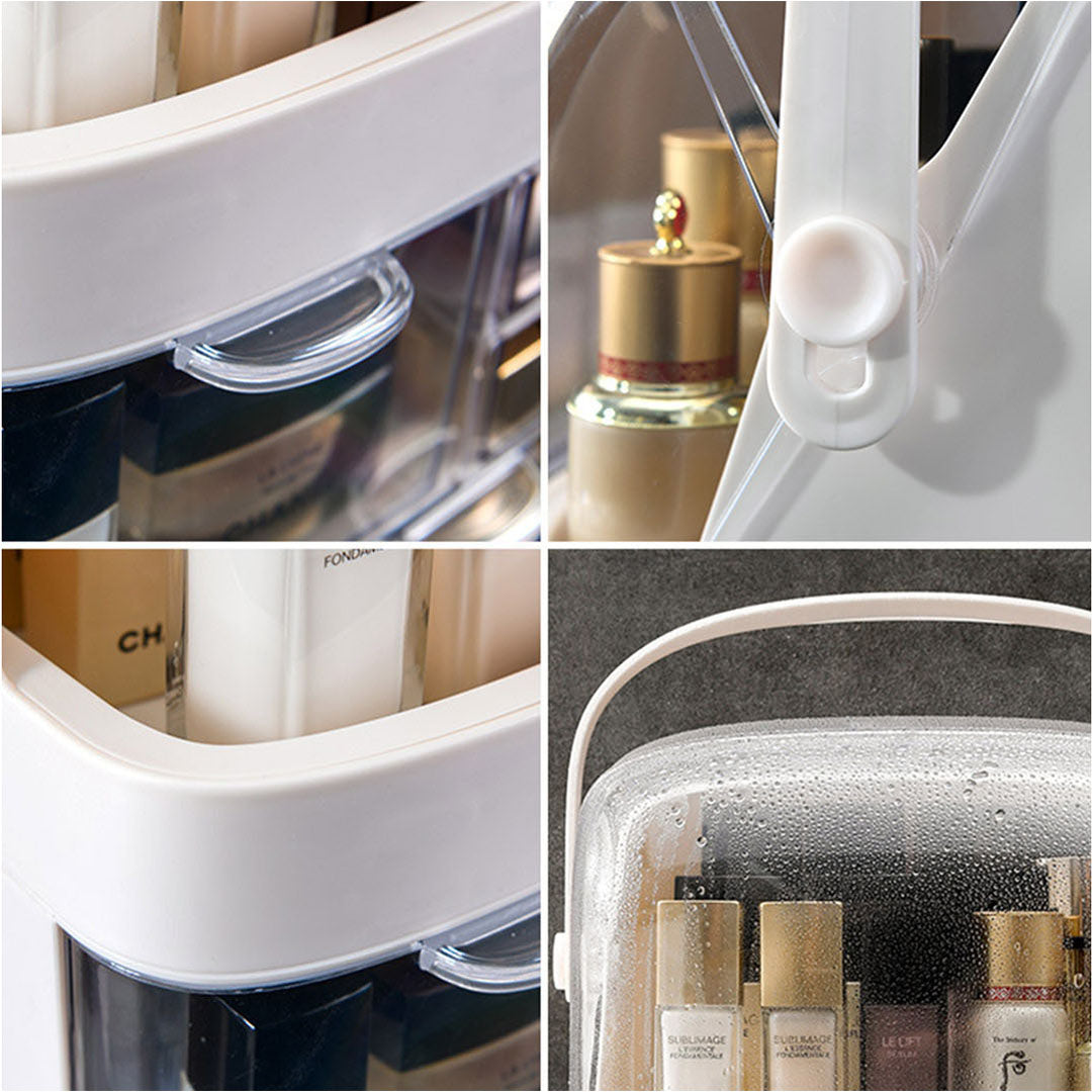SOGA 2X 2 Tier White Countertop Makeup Cosmetic Storage Organiser Skincare Holder Jewelry Storage Box with Handle-Makeup Organisers-PEROZ Accessories