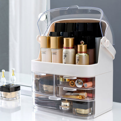 SOGA 2X 3 Tier White Countertop Makeup Cosmetic Storage Organiser Skincare Holder Jewelry Storage Box with Handle-Makeup Organisers-PEROZ Accessories