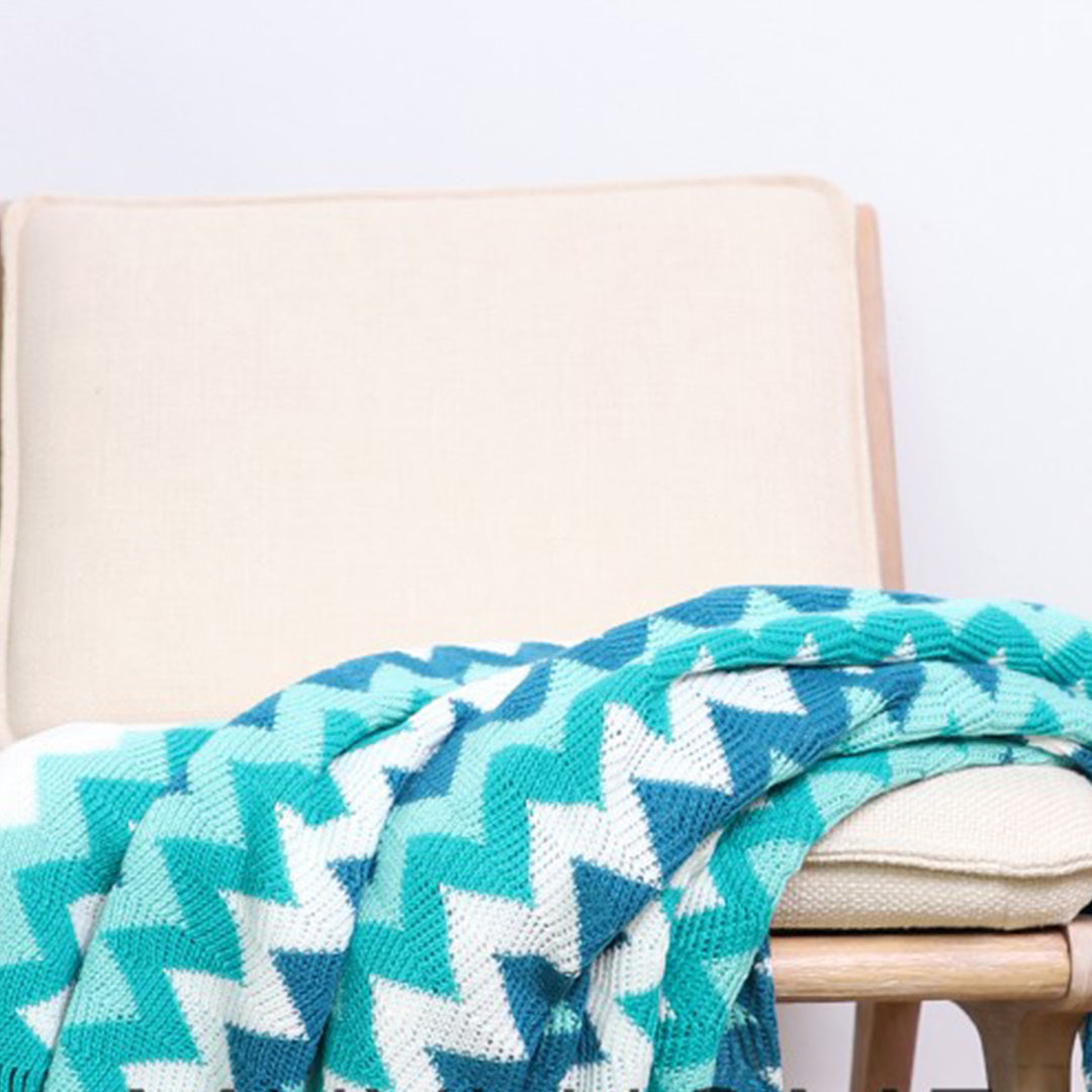 SOGA 2X 220cm Blue Zigzag Striped Throw Blanket Acrylic Wave Knitted Fringed Woven Cover Couch Bed Sofa Home Decor-Throw Blankets-PEROZ Accessories
