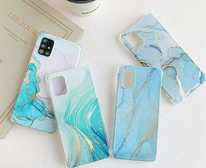 Anymob Samsung Phone Case Light Blue Marble Mobile Cover For S21 Plus Ultra S10 Plus S20 Plus Ultra S20 FE Lite Note 10 A50 30S 50S A51 A71 S22-Mobile Phone Cases-PEROZ Accessories
