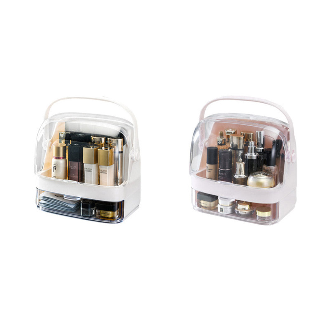 SOGA 2 Tier Pink Countertop Makeup Cosmetic Storage Organiser Skincare Holder Jewelry Storage Box with Handle-Makeup Organisers-PEROZ Accessories