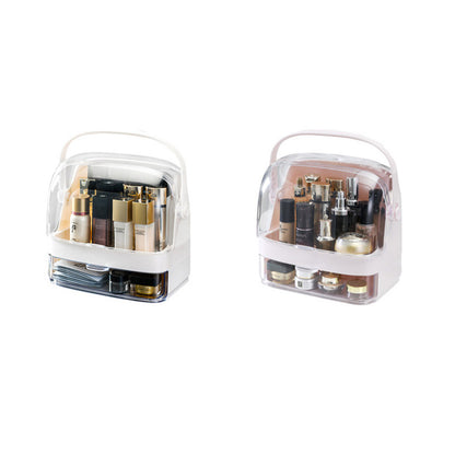 SOGA 2X 2 Tier Pink Countertop Makeup Cosmetic Storage Organiser Skincare Holder Jewelry Storage Box with Handle-Makeup Organisers-PEROZ Accessories