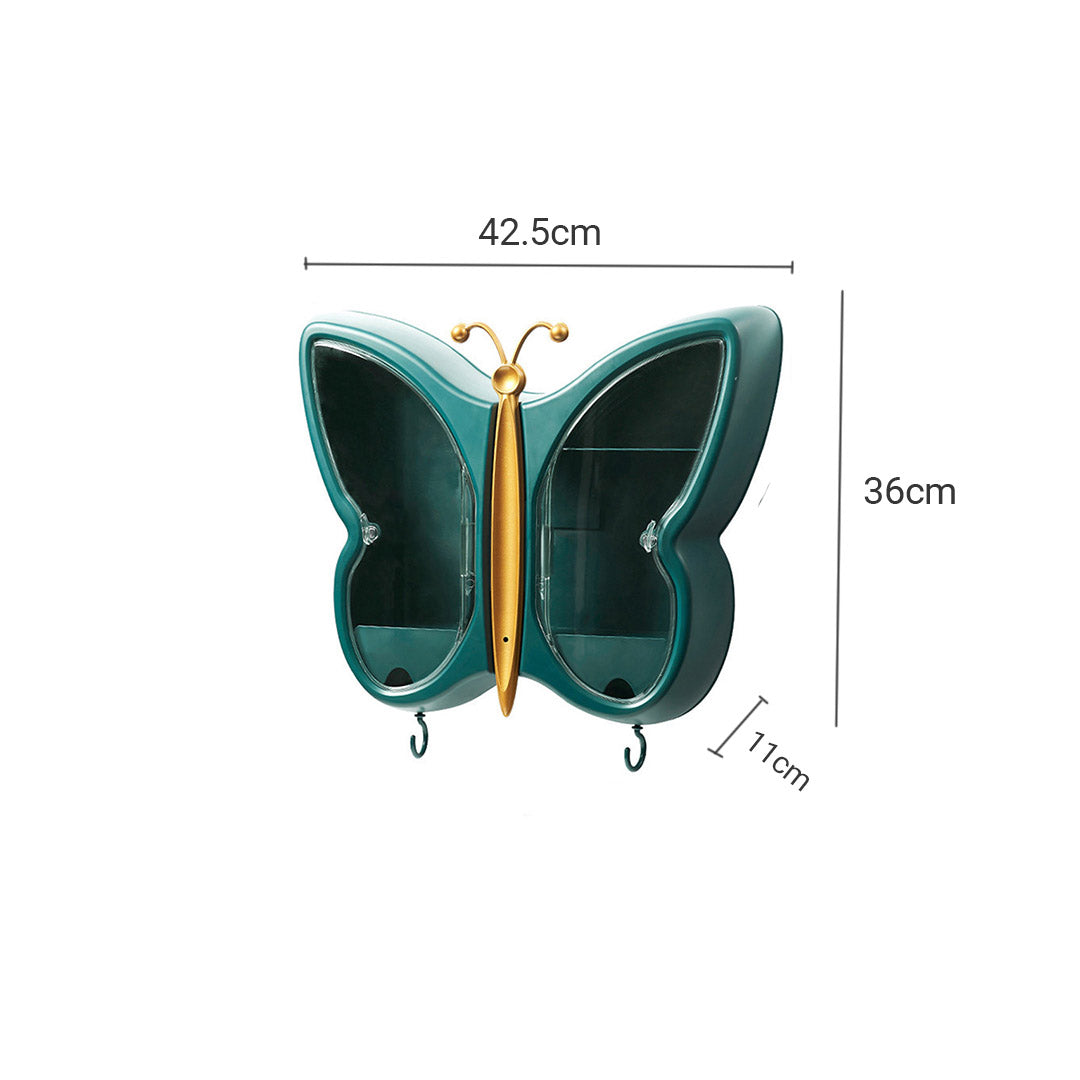 SOGA 2X Green Butterfly Shape Wall Mounted Makeup Organiser Dustproof Waterproof Bathroom Storage Box Home Decor-Makeup Organisers-PEROZ Accessories