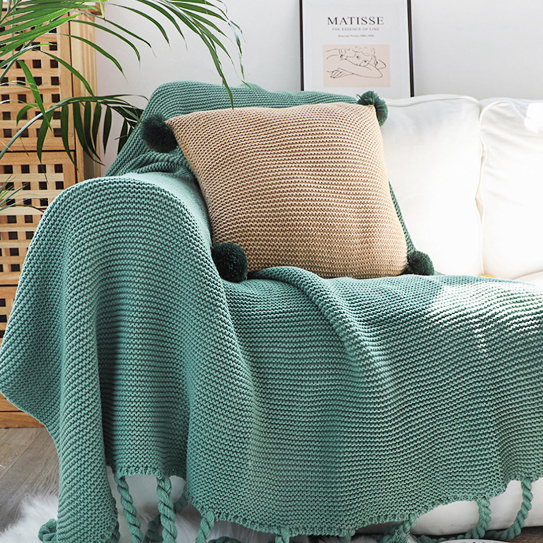 SOGA 2X Green Tassel Fringe Knitting Blanket Warm Cozy Woven Cover Couch Bed Sofa Home Decor-Throw Blankets-PEROZ Accessories