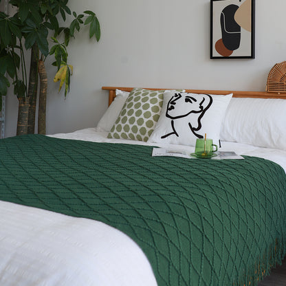 SOGA 2X Green Diamond Pattern Knitted Throw Blanket Warm Cozy Woven Cover Couch Bed Sofa Home Decor with Tassels-Throw Blankets-PEROZ Accessories