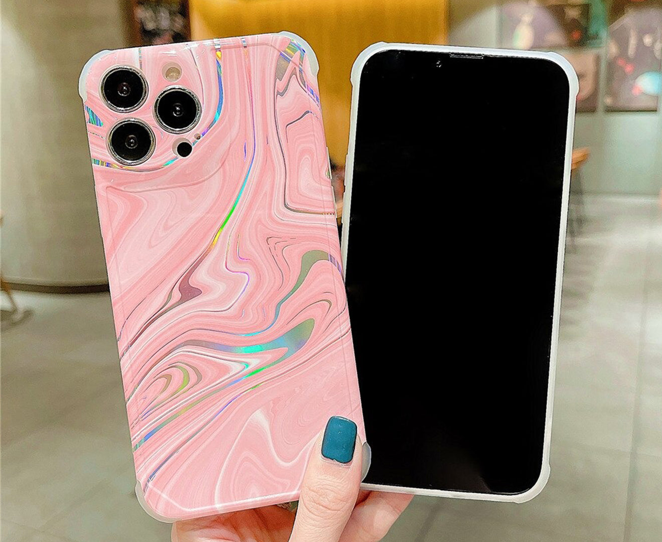 Anymob iPhone Case White Laser Marble Shockproof Firm Flex Mobile Cover For iPhone 13 12 11 Pro Max Compatible-Mobile Phone Cases-PEROZ Accessories