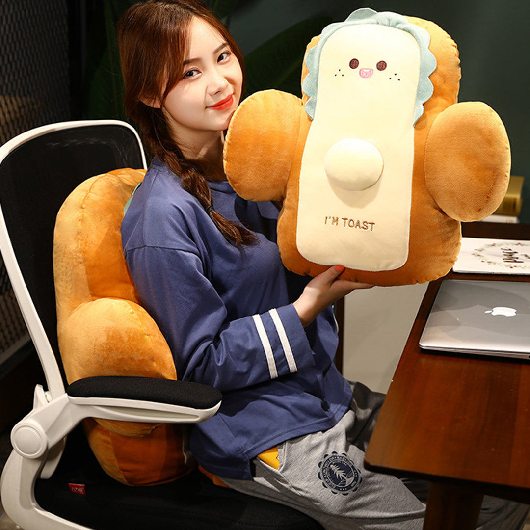 SOGA 2X 58cm Cute Face Toast Bread Cushion Stuffed Car Seat Plush Cartoon Back Support Pillow Home Decor-Chair &amp; Sofa Cushions-PEROZ Accessories