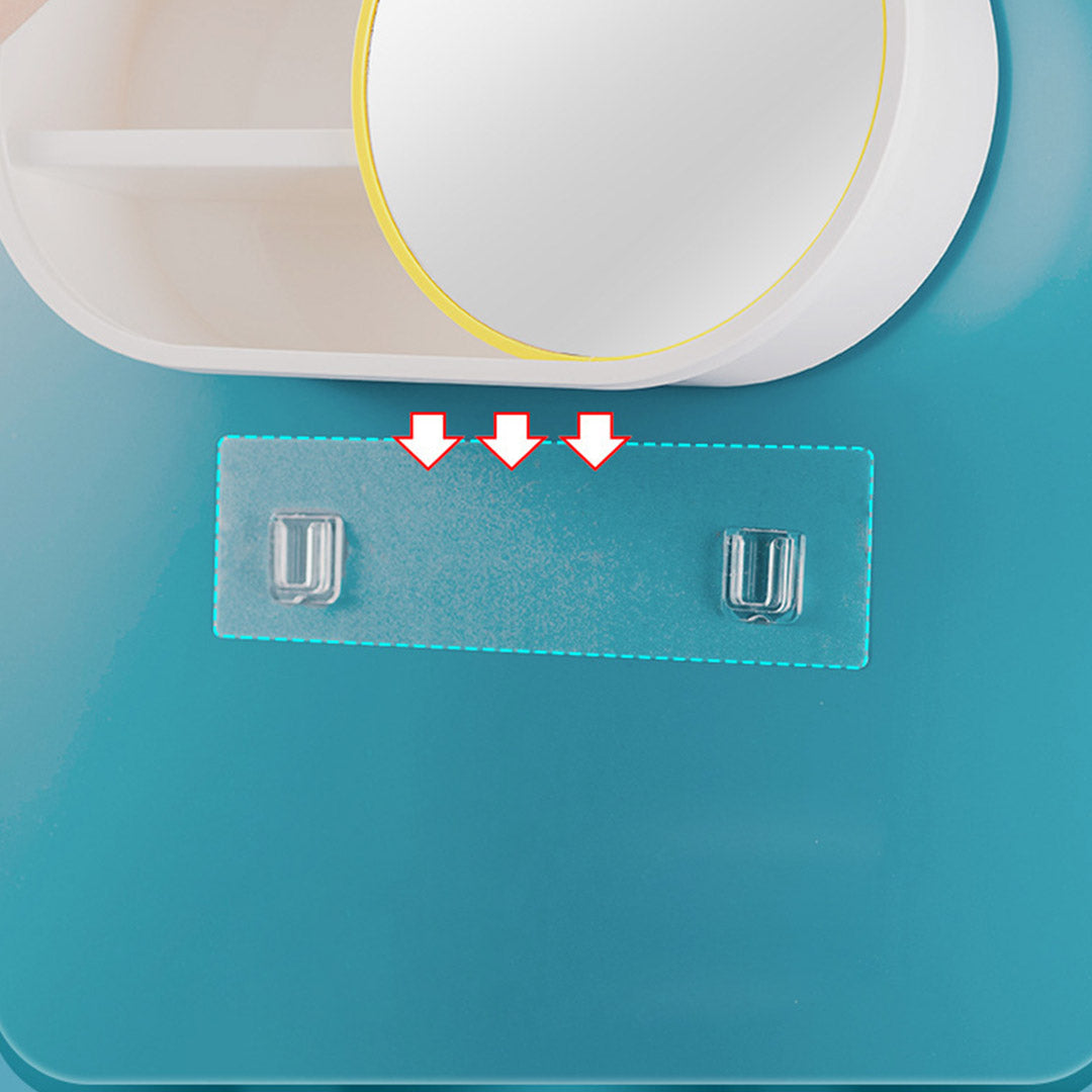 SOGA 2X 39cm Oval Wall Mounted Mirror Storage Box Vanity Mirror Rack Bathroom Adhesive Shelf Home Organiser Decor-Makeup Organisers-PEROZ Accessories