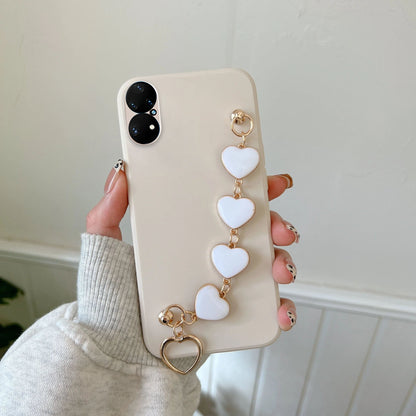 Anymob Huawei Phone Case White Heart Shape Strap Soft Silicone Back Cover- P40 Lite P50 P30 P20 Pro Mate 20 Lite P Smart 2021-Mobile Phone Cases-PEROZ Accessories