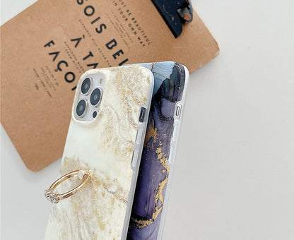 Anymob iPhone Case Sky Blue Glitter Marble Pattern Ring Holder Stand Soft Silicone Shockproof Mobile Cover 12 11 13 Pro Max-Mobile Phone Cases-PEROZ Accessories
