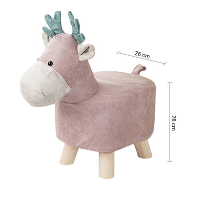 SOGA Pink Children Bench Deer Character Round Ottoman Stool Soft Small Comfy Seat Home Decor-Benches-PEROZ Accessories