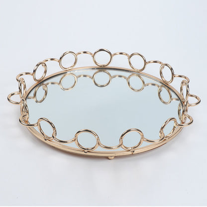 SOGA 38cm Bronze Colored Round Mirror Glass Metal Tray Vanity Makeup Perfume Jewelry Organiser with Handles-Jewellery Holders &amp; Organisers-PEROZ Accessories