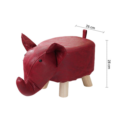 SOGA 2X Red Children Bench Elephant Character Round Ottoman Stool Soft Small Comfy Seat Home Decor-Benches-PEROZ Accessories