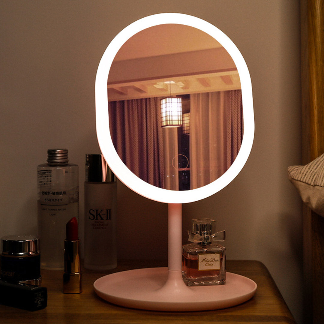 SOGA 20cm Pink Rechargeable LED Light Makeup Mirror Tabletop Vanity Home Decor-Makeup Mirrors-PEROZ Accessories