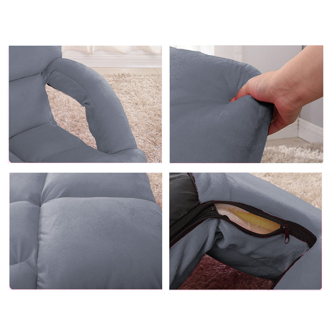 SOGA Foldable Lounge Cushion Adjustable Floor Lazy Recliner Chair with Armrest Grey - Kid-Recliner Chair-PEROZ Accessories