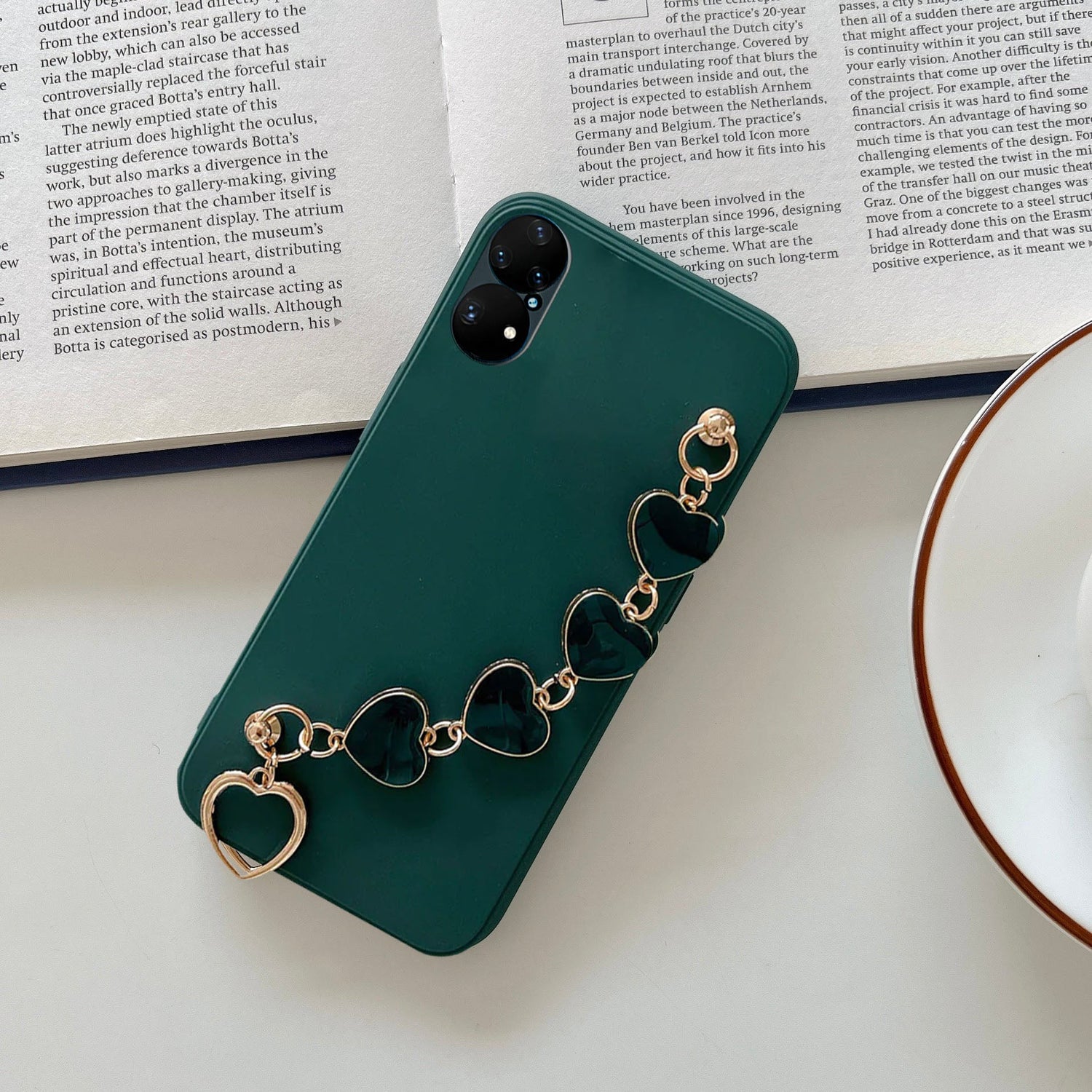 Anymob Huawei Phone Case Dark Green Heart Shape Strap Soft Silicone Back Cover-Mobile Phone Cases-PEROZ Accessories