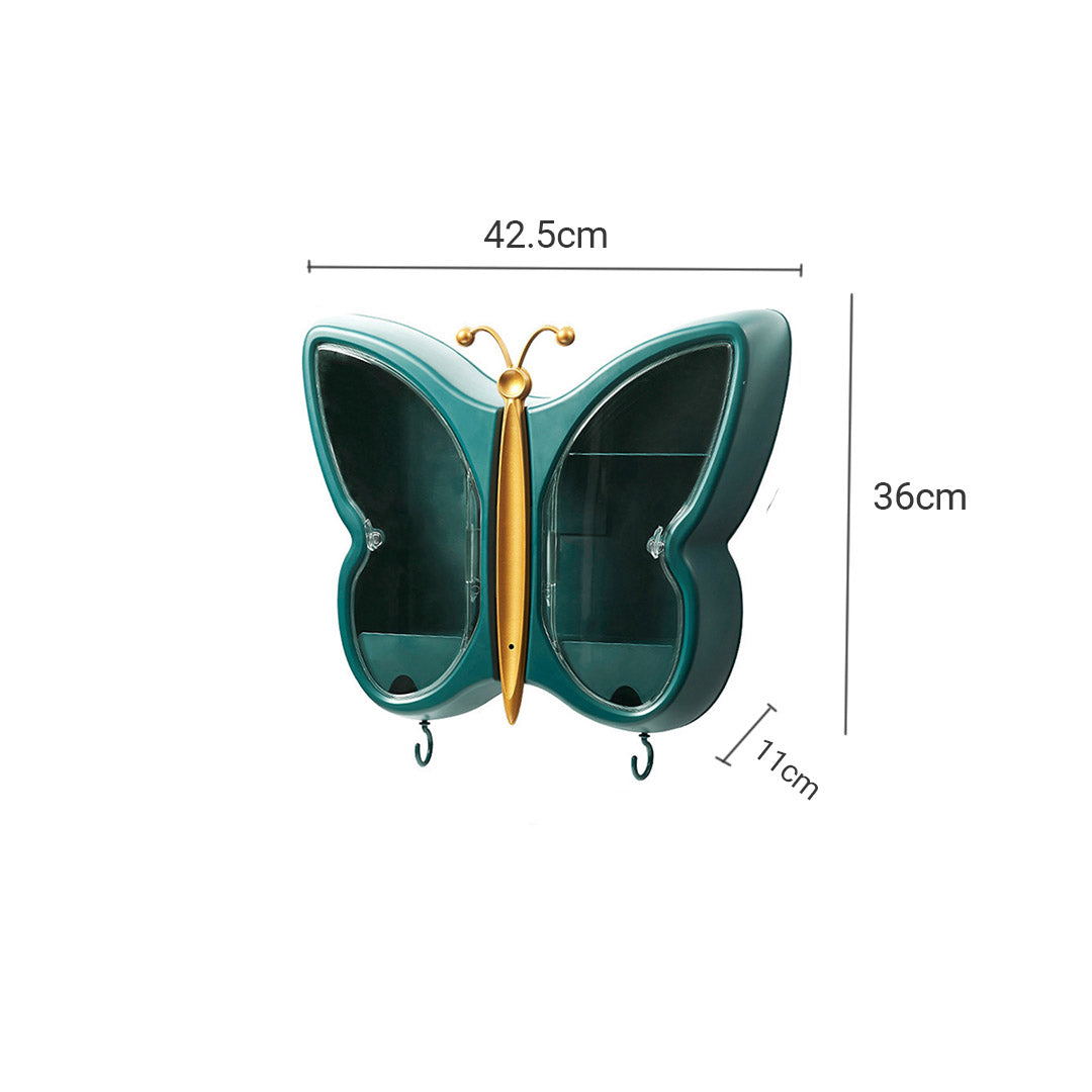 SOGA Green Butterfly Shape Wall Mounted Makeup Organiser Dustproof Waterproof Bathroom Storage Box Home Decor-Makeup Organisers-PEROZ Accessories