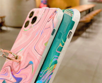 Anymob iPhone Case White Laser Gradient Glitter Marble Ring Holder Stand Soft Silicone Shockproof Coque Mobile Cover iPhone 12 11 13 Pro Max-Mobile Phone Cases-PEROZ Accessories