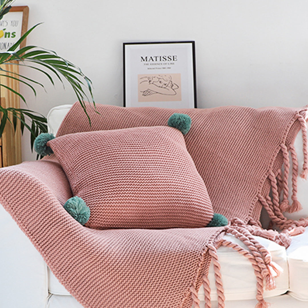 SOGA Pink Tassel Fringe Knitting Blanket Warm Cozy Woven Cover Couch Bed Sofa Home Decor-Throw Blankets-PEROZ Accessories