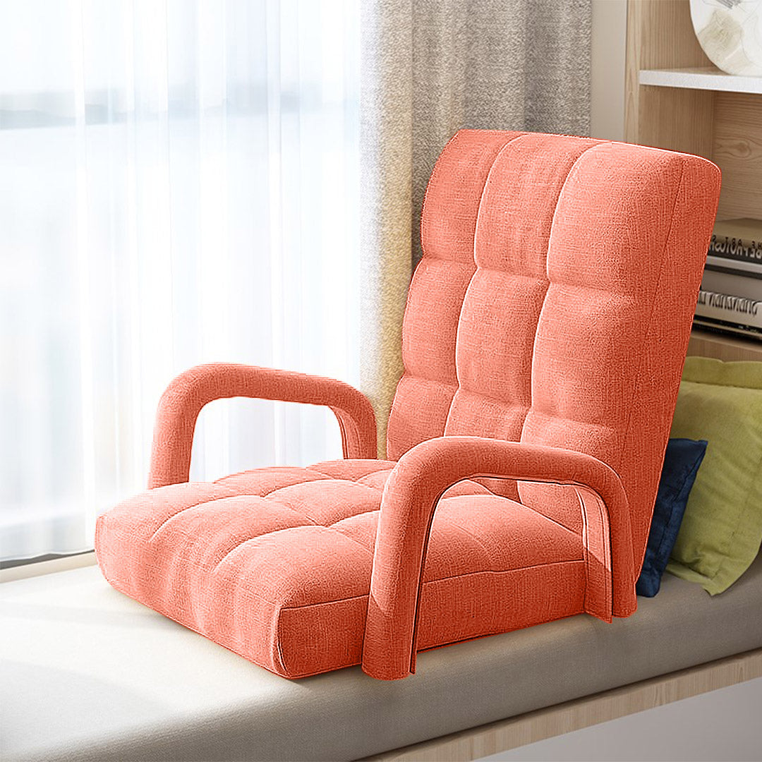 SOGA Foldable Lounge Cushion Adjustable Floor Lazy Recliner Chair with Armrest Orange-Recliner Chair-PEROZ Accessories