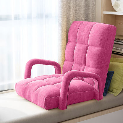 SOGA Foldable Lounge Cushion Adjustable Floor Lazy Recliner Chair with Armrest Pink-PEROZ Accessories