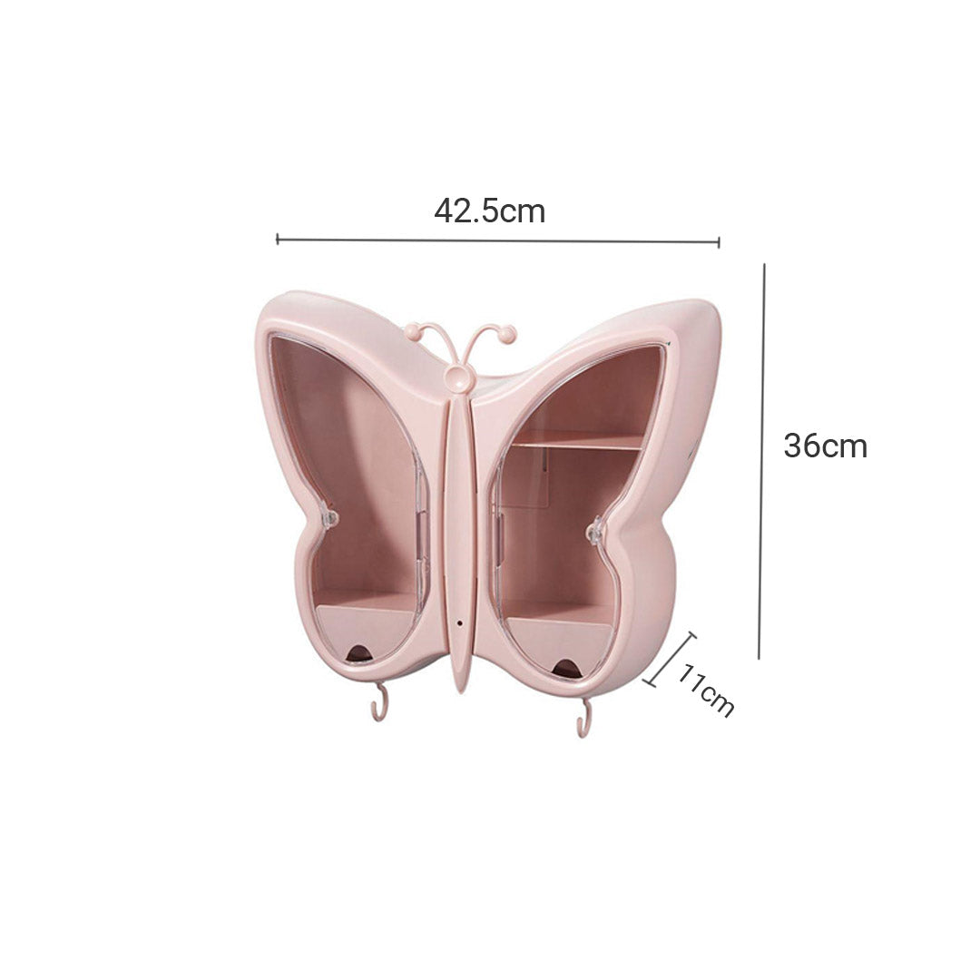 SOGA 2X Pink Butterfly Shape Wall Mounted Makeup Organiser Dustproof Waterproof Bathroom Storage Box Home Decor-Makeup Organisers-PEROZ Accessories