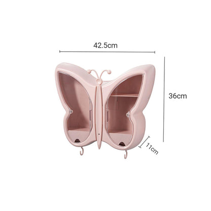 SOGA 2X Pink Butterfly Shape Wall Mounted Makeup Organiser Dustproof Waterproof Bathroom Storage Box Home Decor-Makeup Organisers-PEROZ Accessories