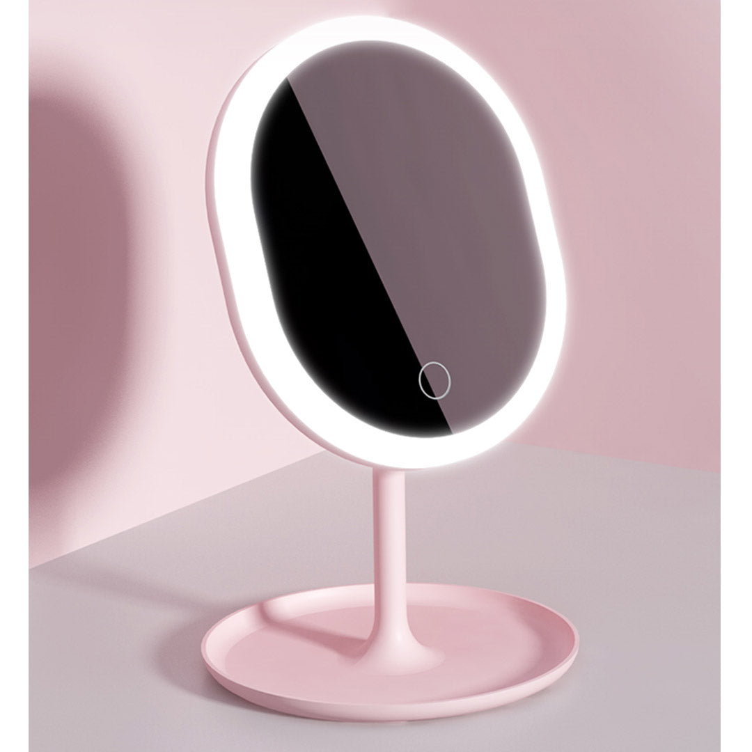 SOGA 20cm Pink Rechargeable LED Light Makeup Mirror Tabletop Vanity Home Decor-Makeup Mirrors-PEROZ Accessories