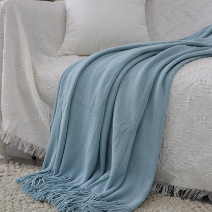 SOGA 2X Sky Blue Acrylic Knitted Throw Blanket Solid Fringed Warm Cozy Woven Cover Couch Bed Sofa Home Decor-Throw Blankets-PEROZ Accessories