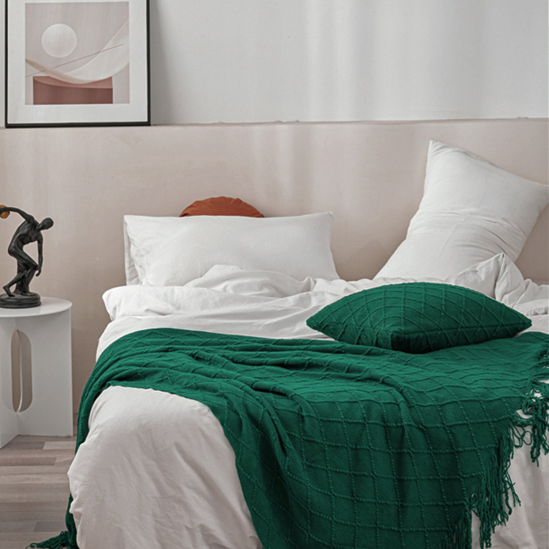SOGA 2X Green Diamond Pattern Knitted Throw Blanket Warm Cozy Woven Cover Couch Bed Sofa Home Decor with Tassels-Throw Blankets-PEROZ Accessories